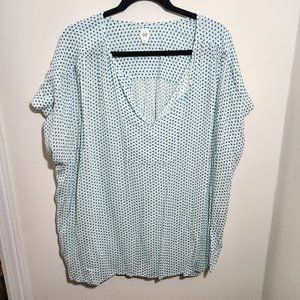 Gap - V-Neck Popover Top - Aqua and Blue Floral - XXL